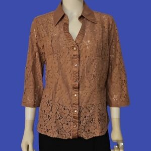 HALO Blush Lace Cover-up Button Down Shirt Large